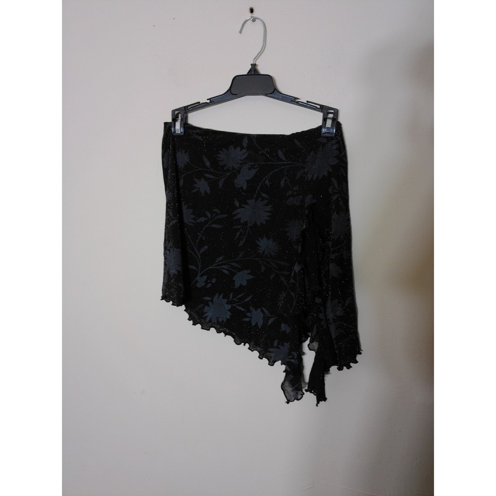 Tiger Mist Asymmetrical Mini Skirt Women Medium Black Floral Y2K Fairycore Mesh